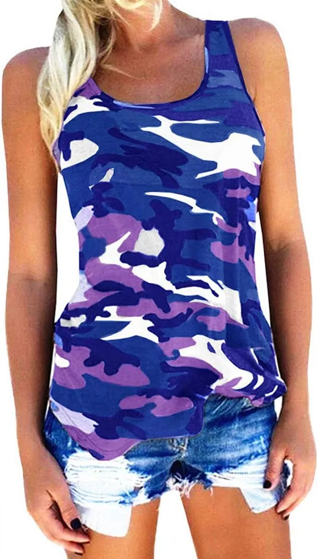 Cute Camo Tank Flowy Athletic Shirts Running Muscle Shirts Workout Gym Clothes Racerback Camo Tank Tops for Women