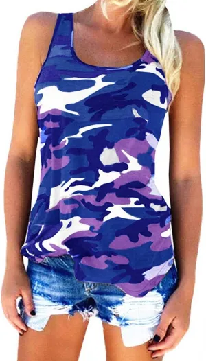 Cute Camo Tank Flowy Athletic Shirts Running Muscle Shirts Workout Gym Clothes Racerback Camo Tank Tops for Women
