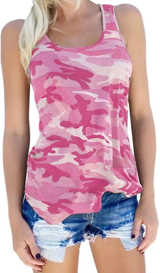 Cute Camo Tank Flowy Athletic Shirts Running Muscle Shirts Workout Gym Clothes Racerback Camo Tank Tops for Women