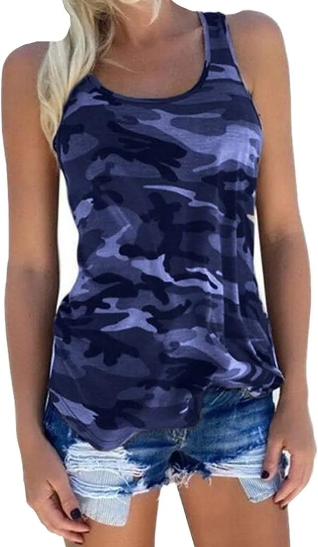 Cute Camo Tank Flowy Athletic Shirts Running Muscle Shirts Workout Gym Clothes Racerback Camo Tank Tops for Women
