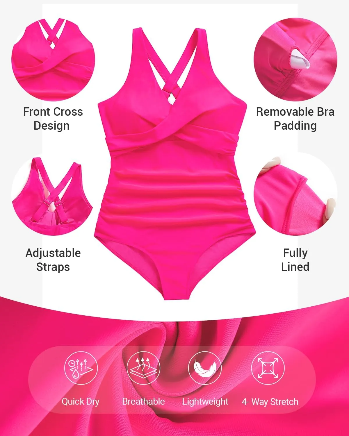 Daci Plus Size One Piece Swimsuit - Tummy Control Bathing Suit for Women V Neck Retro Twist Front Full Coverage Swimwear