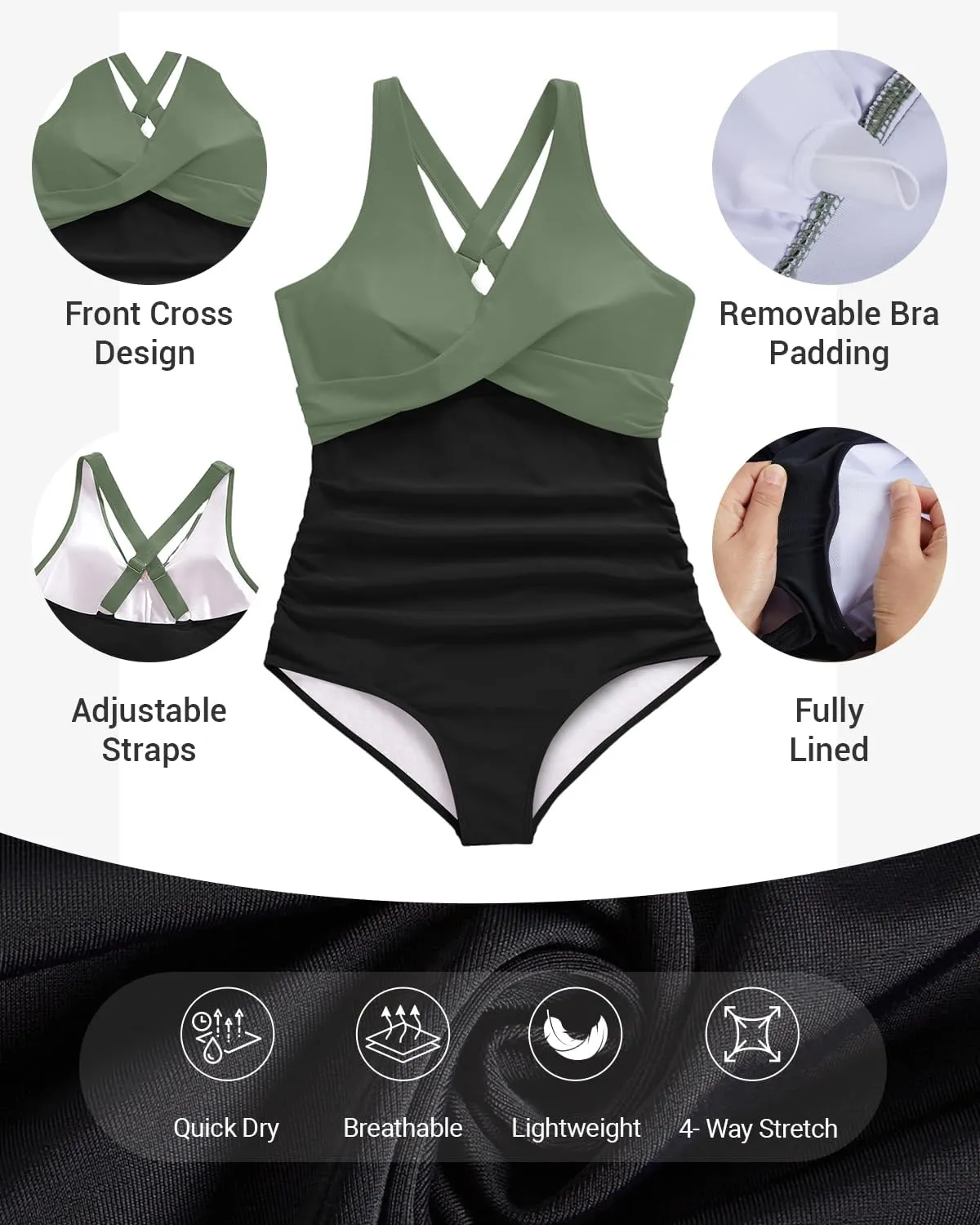 Daci Plus Size One Piece Swimsuit - Tummy Control Bathing Suit for Women V Neck Retro Twist Front Full Coverage Swimwear