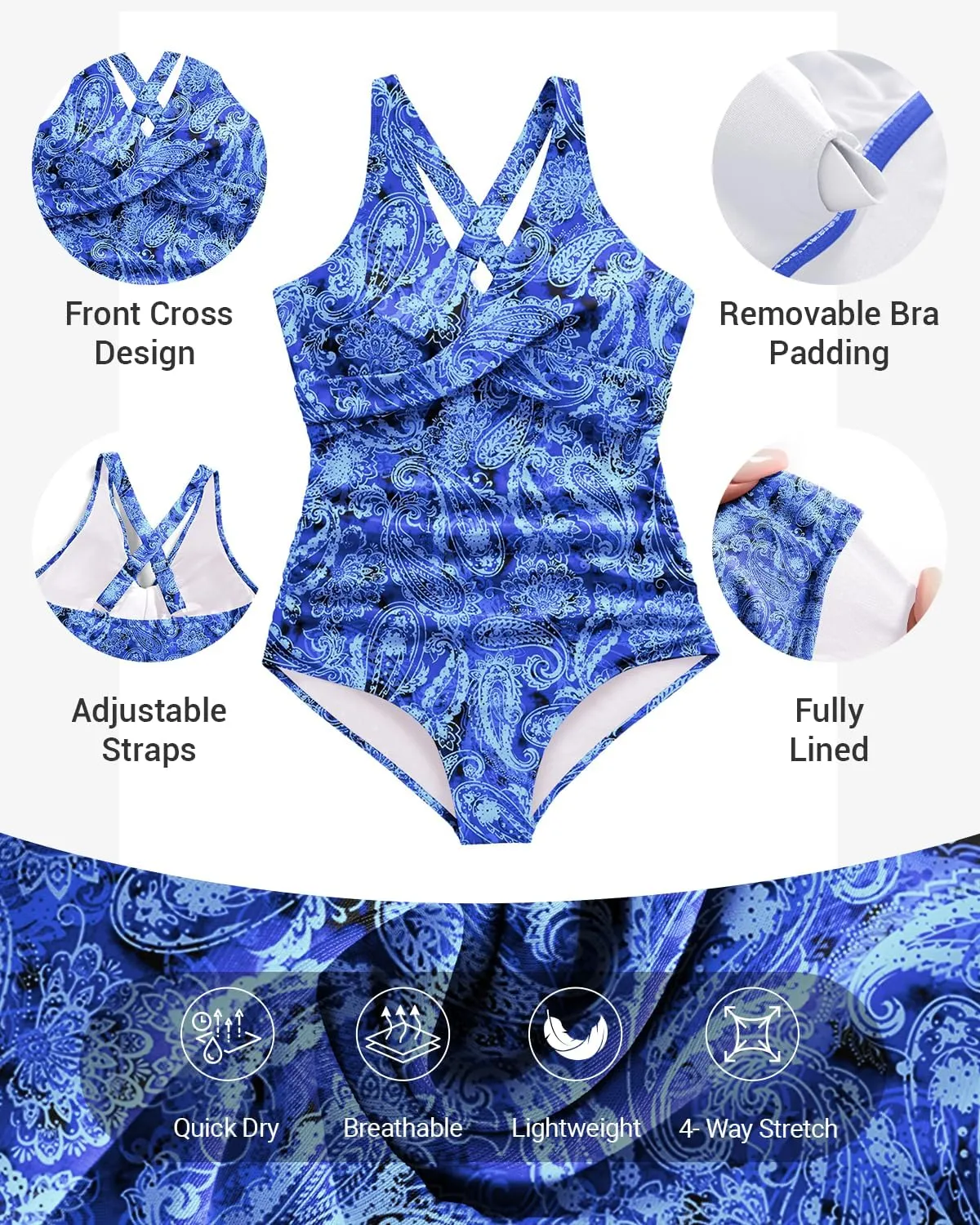 Daci Plus Size One Piece Swimsuit - Tummy Control Bathing Suit for Women V Neck Retro Twist Front Full Coverage Swimwear