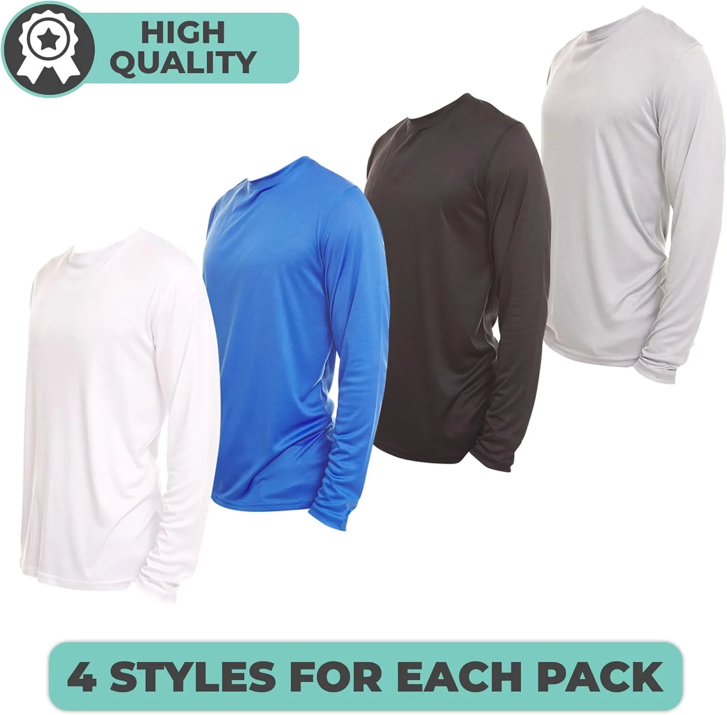 DARESAY 4-Pack: Mens Long Sleeve Tee Shirts, Long Sleeve Shirts for Men Pack of 4, Dri Fit Shirts for Men