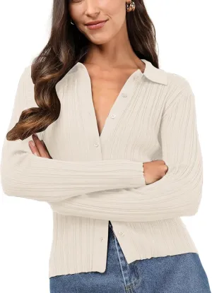 DeftSharp Women's V-Neck Knit Cardigan - Long Sleeve Button-Up Sweater Casual Formal Wear