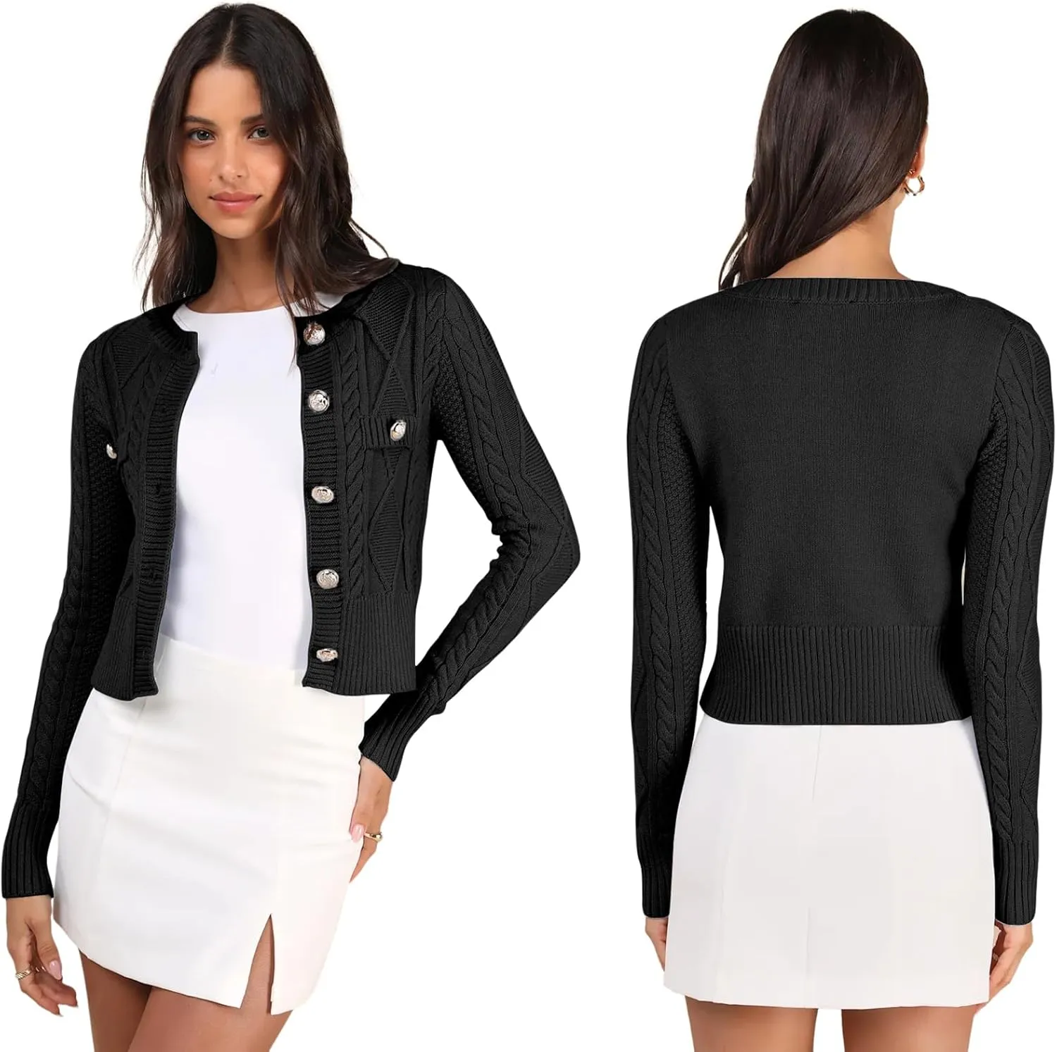 DeftSharp Women's V-Neck Knit Cardigan - Long Sleeve Button-Up Sweater Casual Formal Wear
