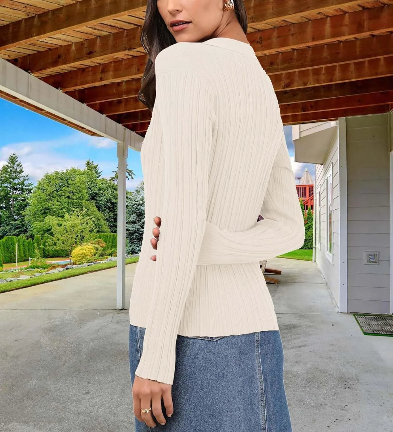 DeftSharp Women's V-Neck Knit Cardigan - Long Sleeve Button-Up Sweater Casual Formal Wear
