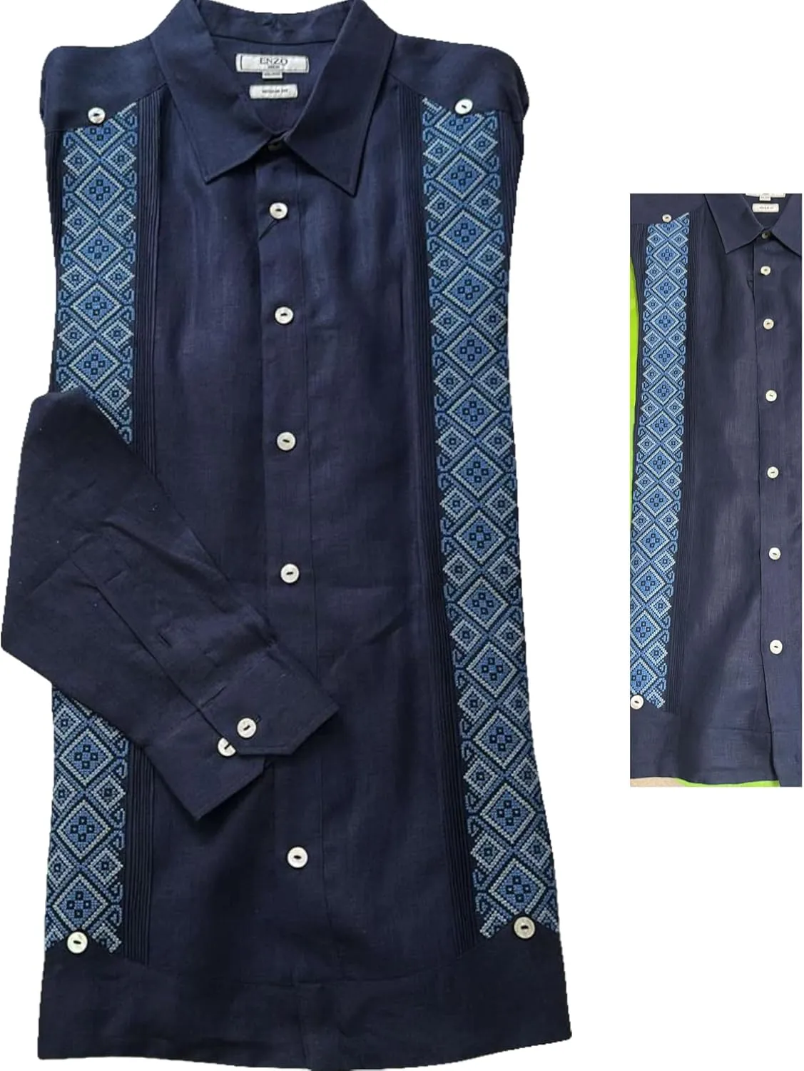 Destination Wedding Linen Guayabera. Navy Blue- Royal Embroidery || Grooms and Groomsmen || 2XLarge