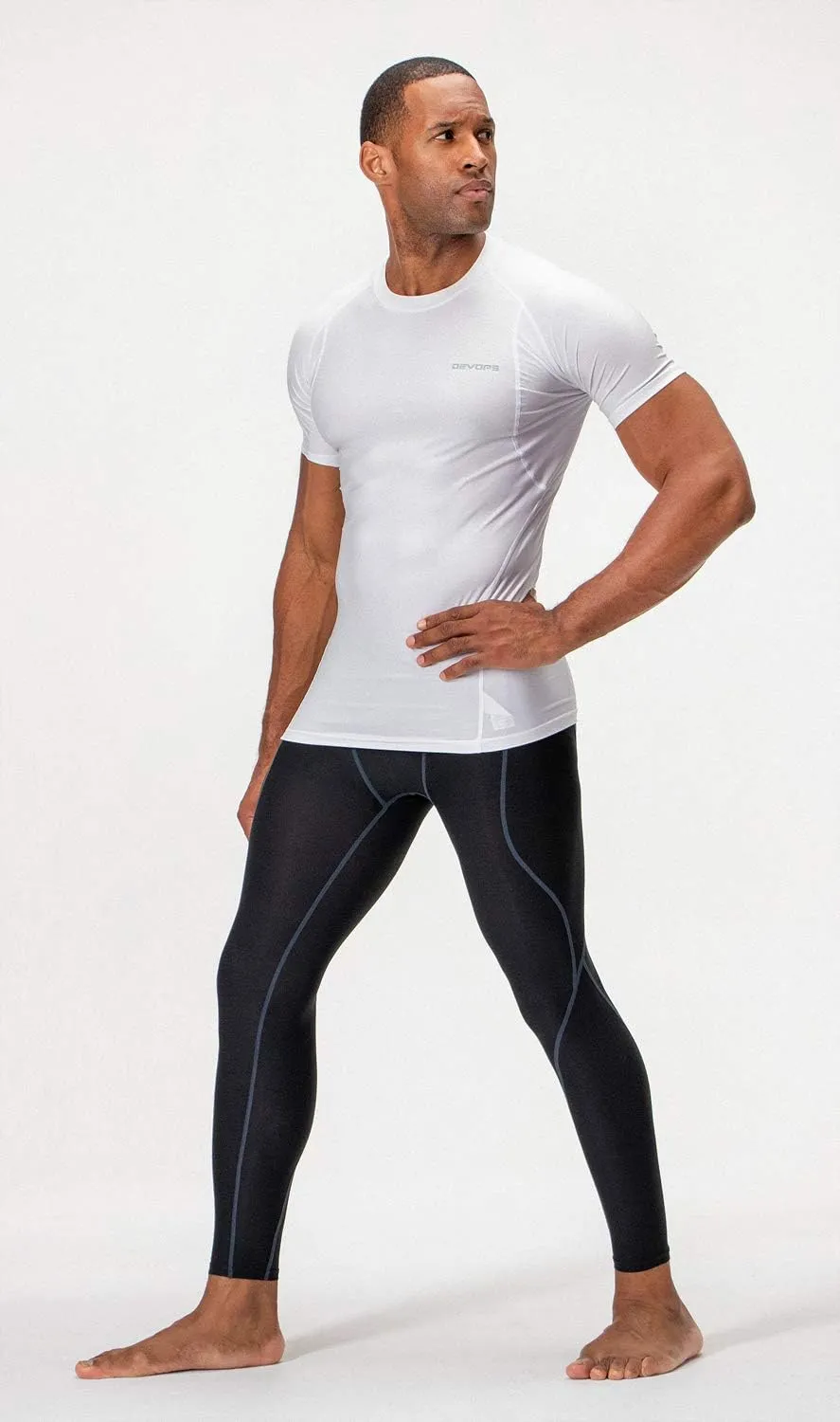 DEVOPS 3 Pack Men's Cool Dry Short Sleeve Compression Shirts, Sports Baselayer T-Shirts Tops, Athletic Workout Shirt