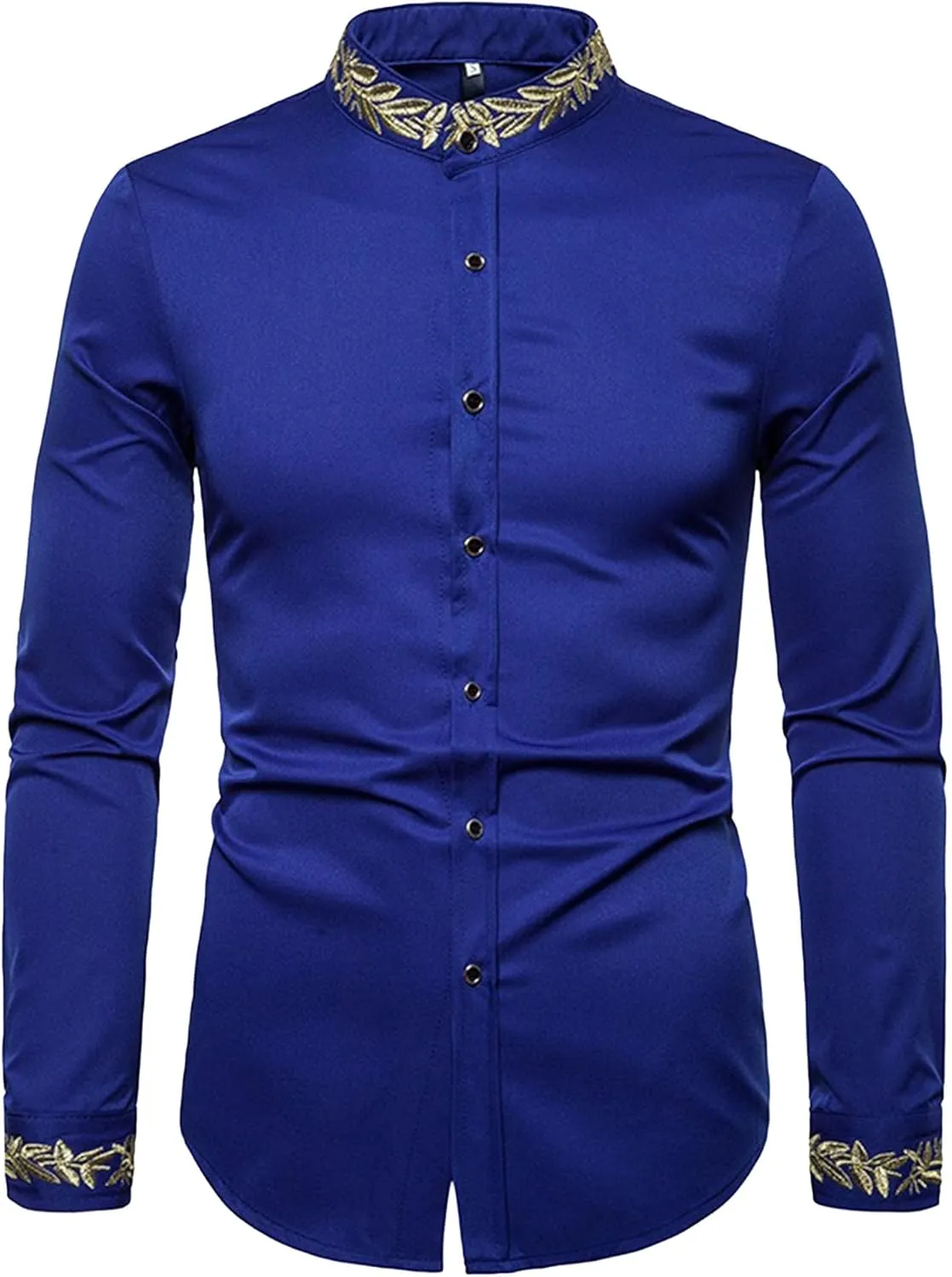 DGHM-JLMY Mens African Metallic Print Shirt Fashion Palace Embroidered Long Sleeve Shirt Slim Fit Dress Shirts