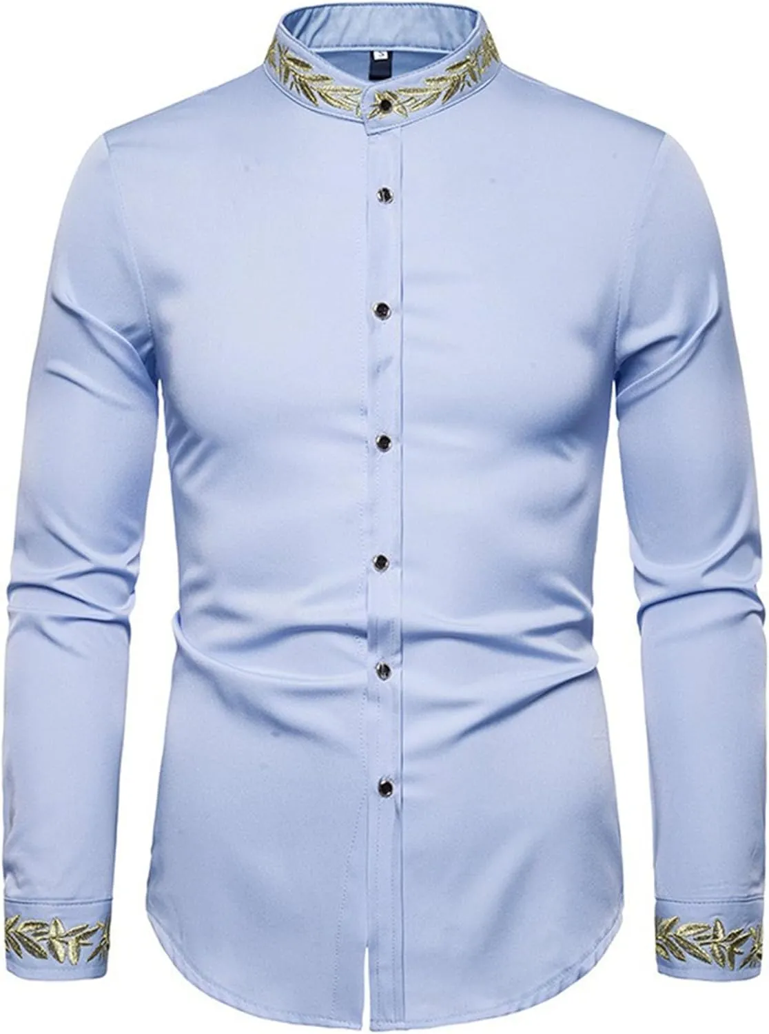 DGHM-JLMY Mens African Metallic Print Shirt Fashion Palace Embroidered Long Sleeve Shirt Slim Fit Dress Shirts
