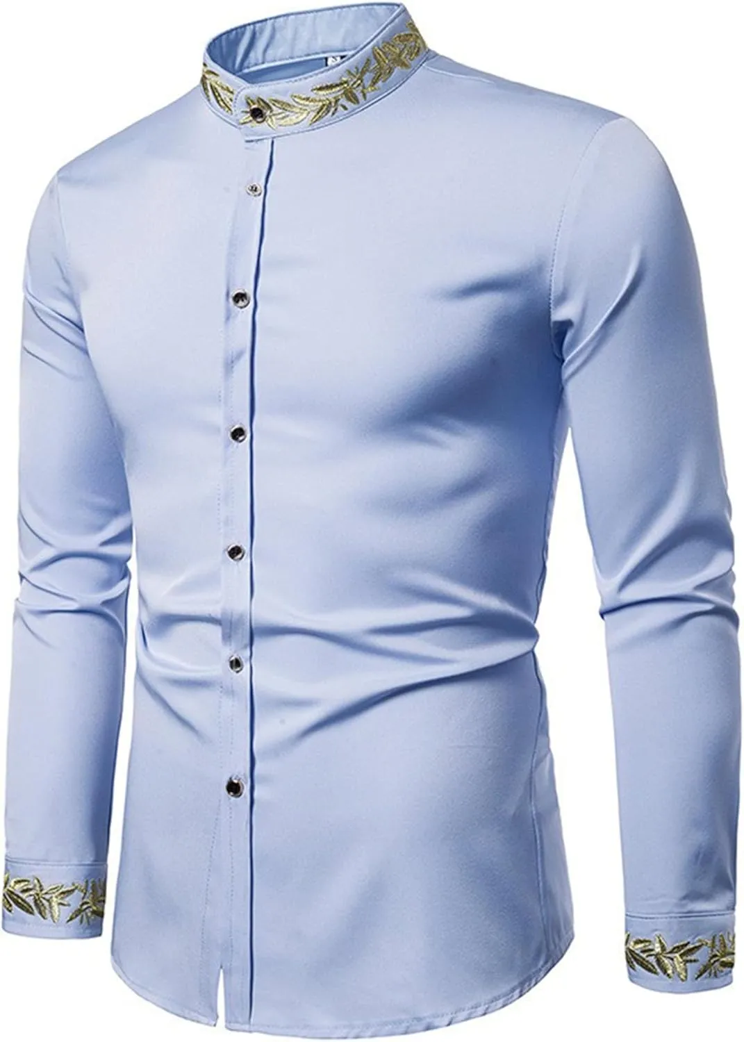 DGHM-JLMY Mens African Metallic Print Shirt Fashion Palace Embroidered Long Sleeve Shirt Slim Fit Dress Shirts