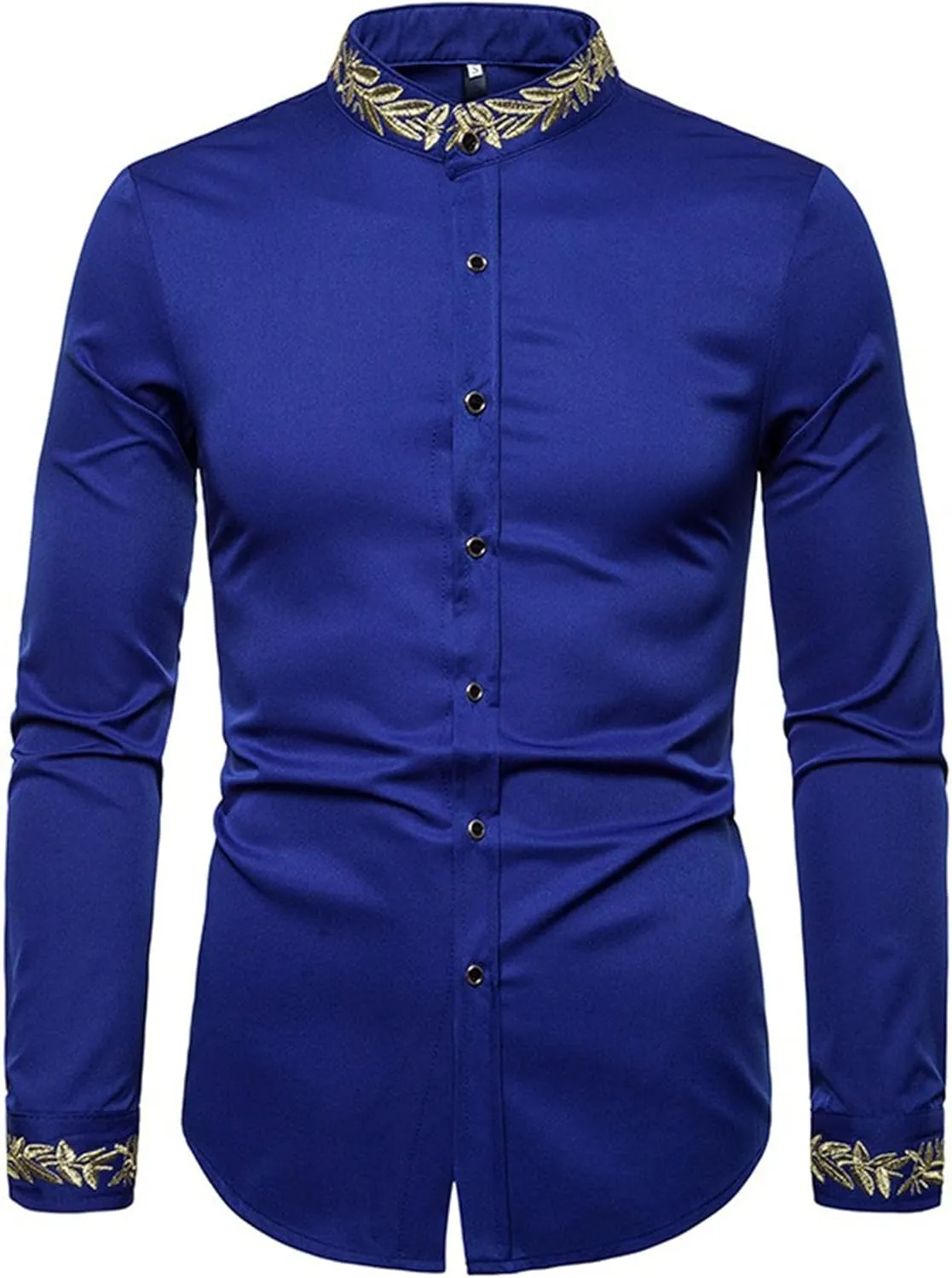 DGHM-JLMY Mens African Metallic Print Shirt Fashion Palace Embroidered Long Sleeve Shirt Slim Fit Dress Shirts