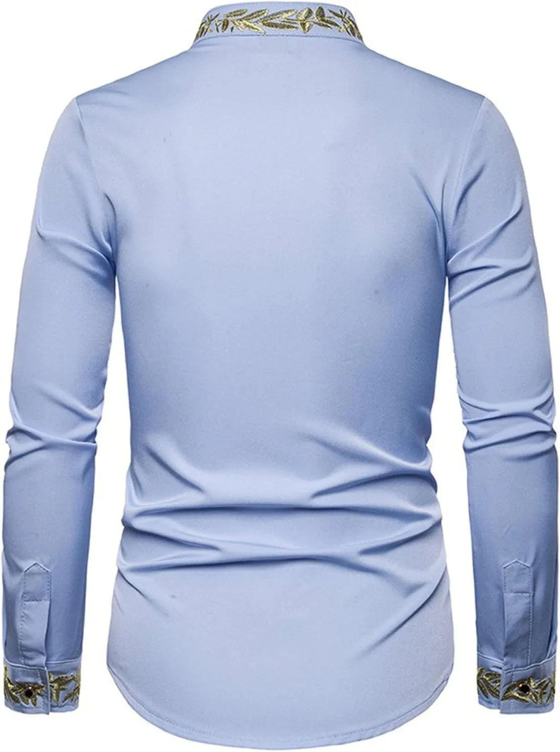 DGHM-JLMY Mens African Metallic Print Shirt Fashion Palace Embroidered Long Sleeve Shirt Slim Fit Dress Shirts