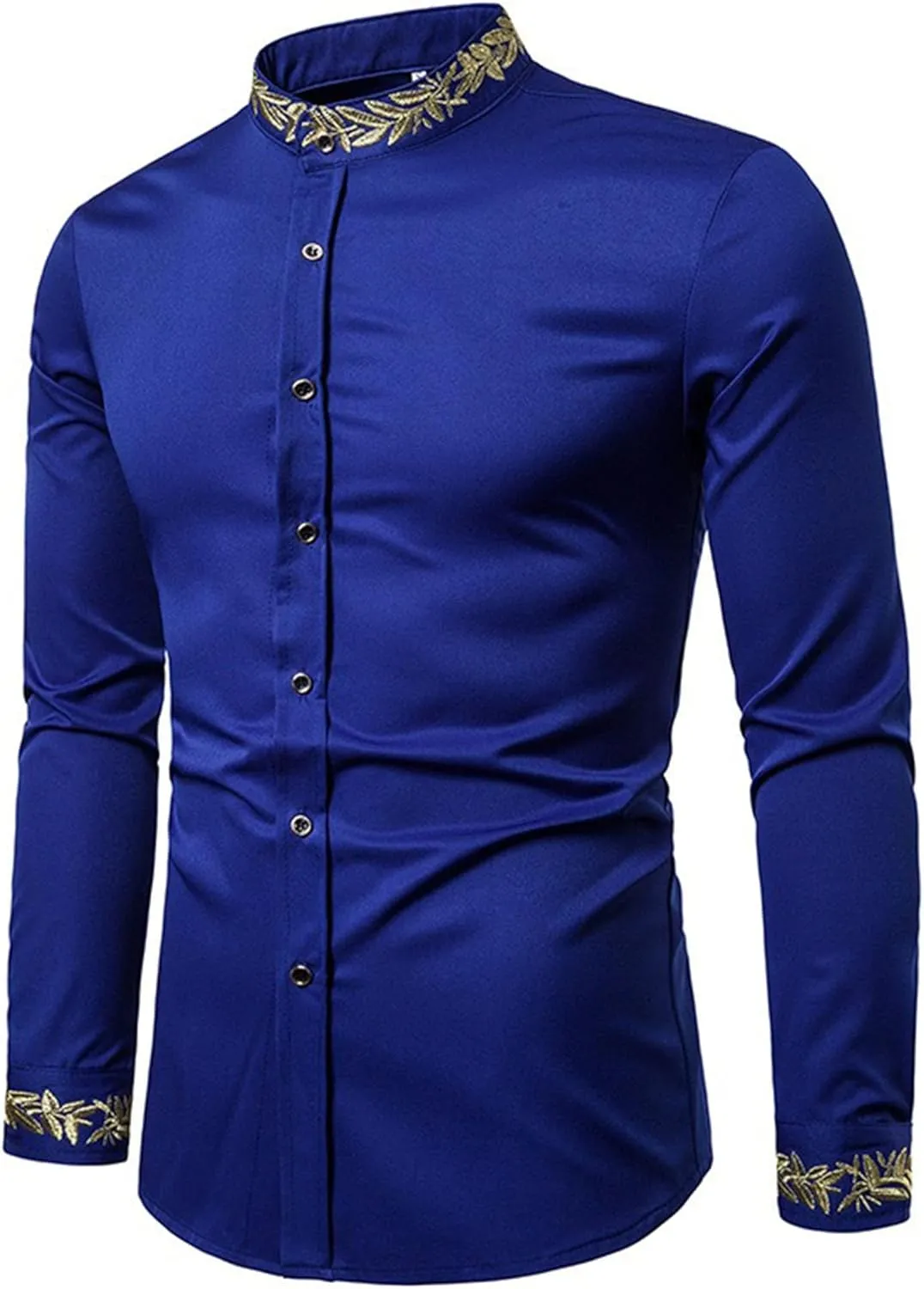 DGHM-JLMY Mens African Metallic Print Shirt Fashion Palace Embroidered Long Sleeve Shirt Slim Fit Dress Shirts