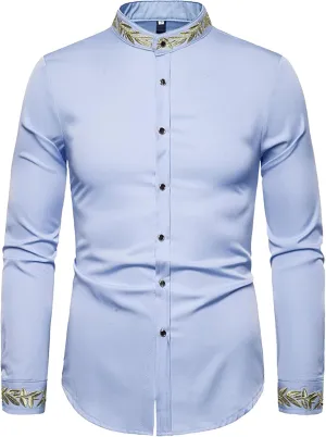 DGHM-JLMY Mens African Metallic Print Shirt Fashion Palace Embroidered Long Sleeve Shirt Slim Fit Dress Shirts