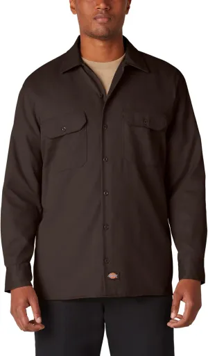 Dickies Men's Long Sleeve Work Shirt, Dark Brown, X-Large