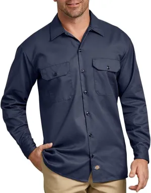 Dickies Men's Long Sleeve Work Shirt, Navy, Large