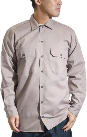 Dickies Men's Long Sleeve Work Shirt, Silver, Large