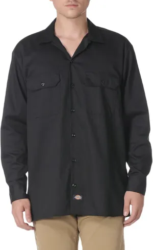Dickies mens Long-sleeve work utility button down shirts, Black, X-Large US