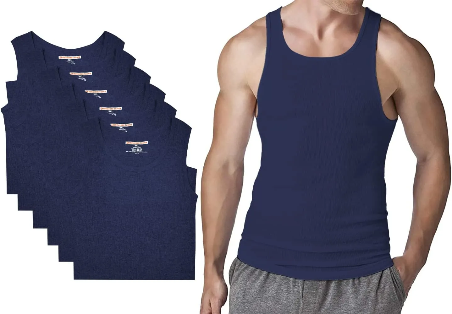 Different Touch 6 Pack Men's Big and Tall Muscle Ribbed Tank Tops A-Shirts Underwear Shirts