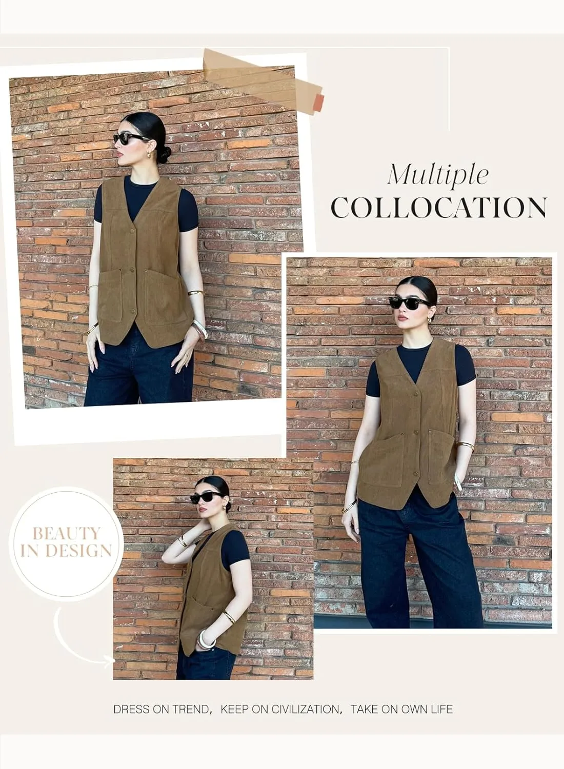 Dokotoo Womens Corduroy Vests Outerwear 2025 Button-Down Lightweight Waistcoat Sleeveless Jacket Casual Vest