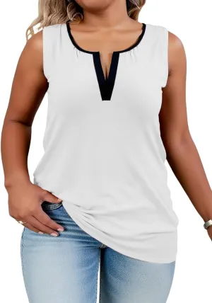 DOLNINE Plus Size Tank Tops for Women 2025 Summer Sleeveless Colorblock V Neck Blouses Office Work Pleated Vest Shirts