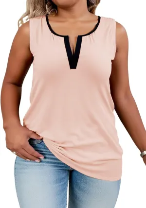 DOLNINE Plus Size Tank Tops for Women 2025 Summer Sleeveless Colorblock V Neck Blouses Office Work Pleated Vest Shirts