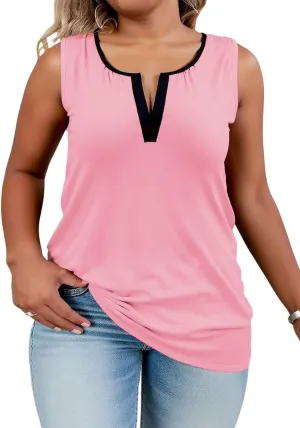 DOLNINE Plus Size Tank Tops for Women 2025 Summer Sleeveless Colorblock V Neck Blouses Office Work Pleated Vest Shirts
