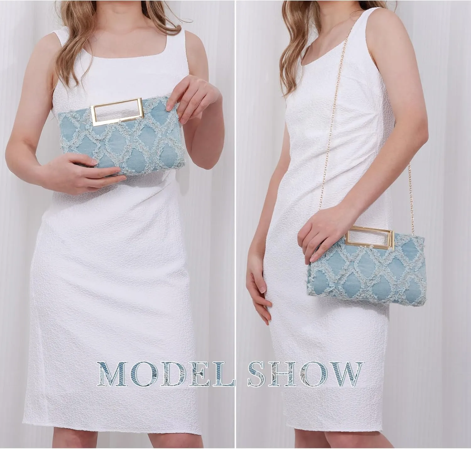 Emprier Denim Clutch Purses for Women Evening Bags with Chain,for Party Prom Formal Cocktail Wedding