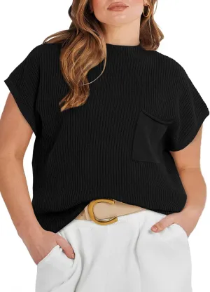 Eytino Womens Plus Size Tops Summer Cap Sleeve Crew Neck Casual Loose Solid Ribbed Knit Basic Tee Shirt(1X-5X)