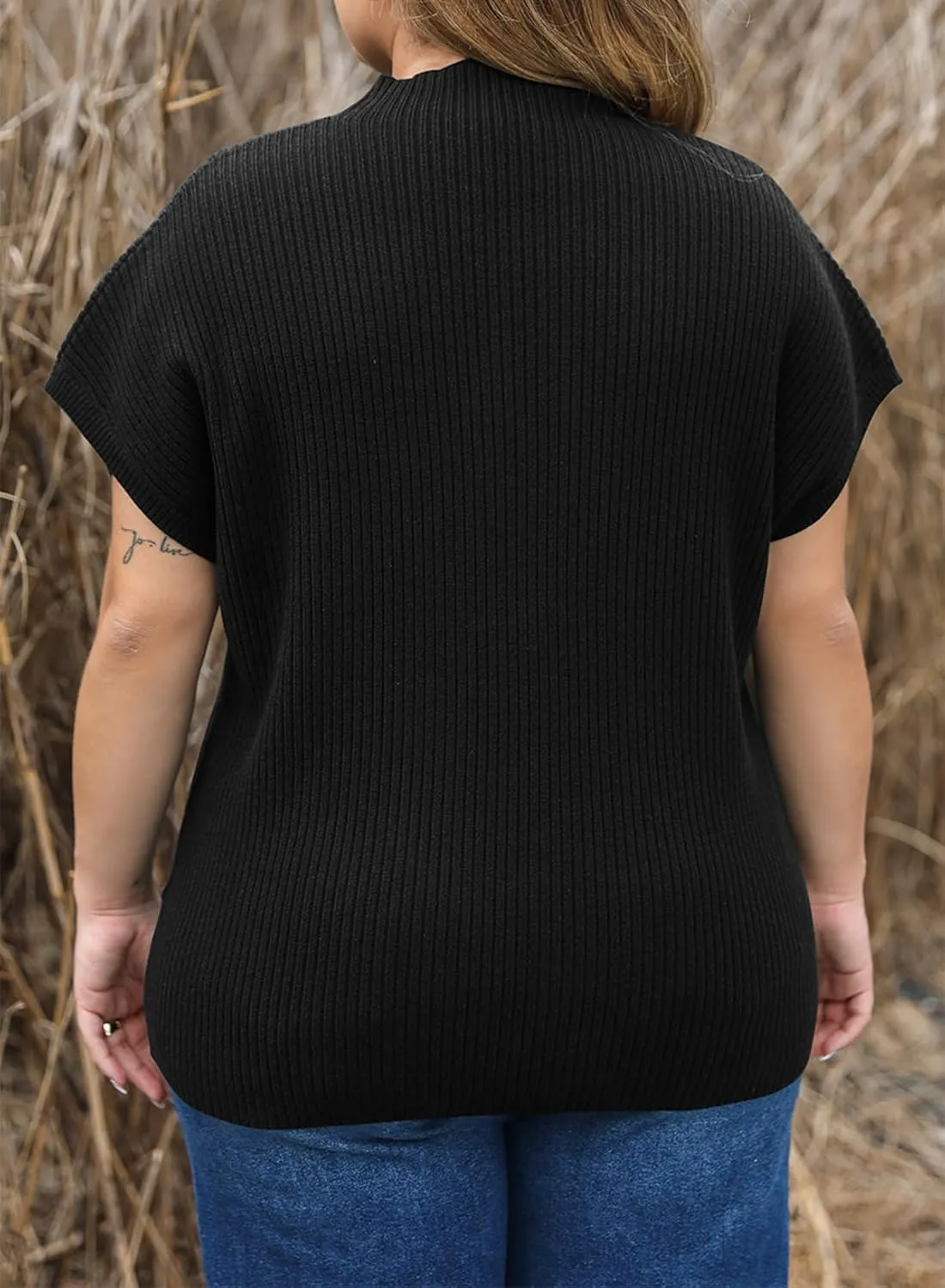 Eytino Womens Plus Size Tops Summer Cap Sleeve Crew Neck Casual Loose Solid Ribbed Knit Basic Tee Shirt(1X-5X)