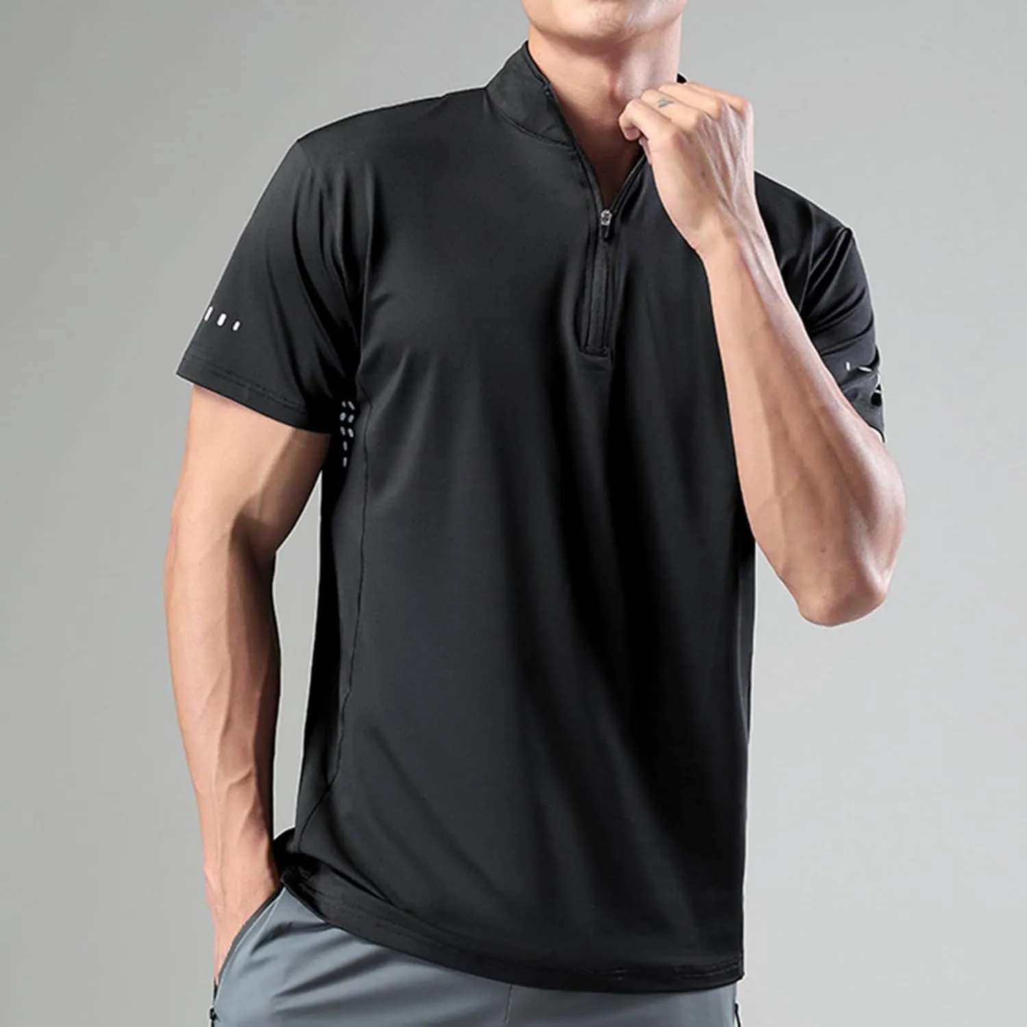 Finelylove Workout Shirts for Men Short Sleeve Quarter Zip Pullover Quick Dry Athletic Gym Shirts Casual Golf Shirt