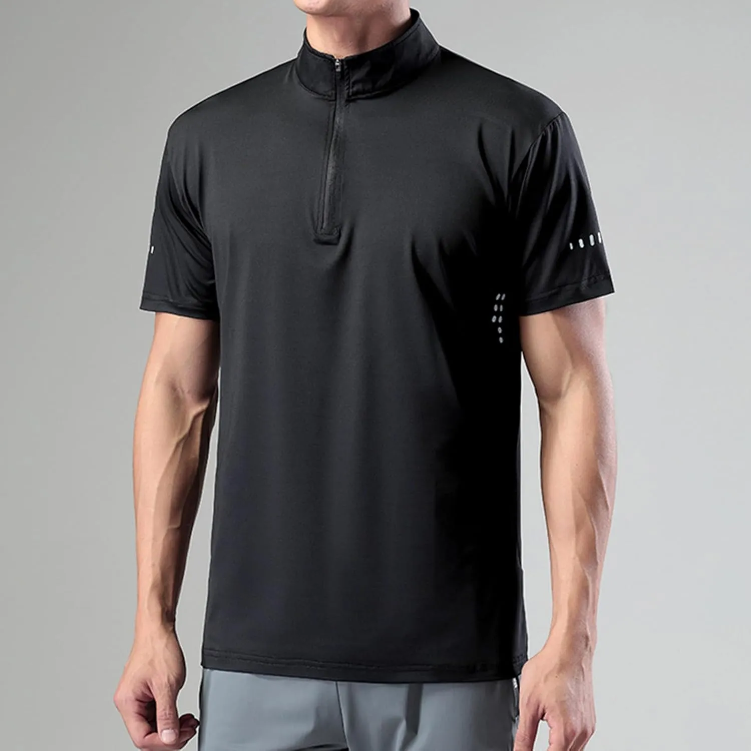 Finelylove Workout Shirts for Men Short Sleeve Quarter Zip Pullover Quick Dry Athletic Gym Shirts Casual Golf Shirt