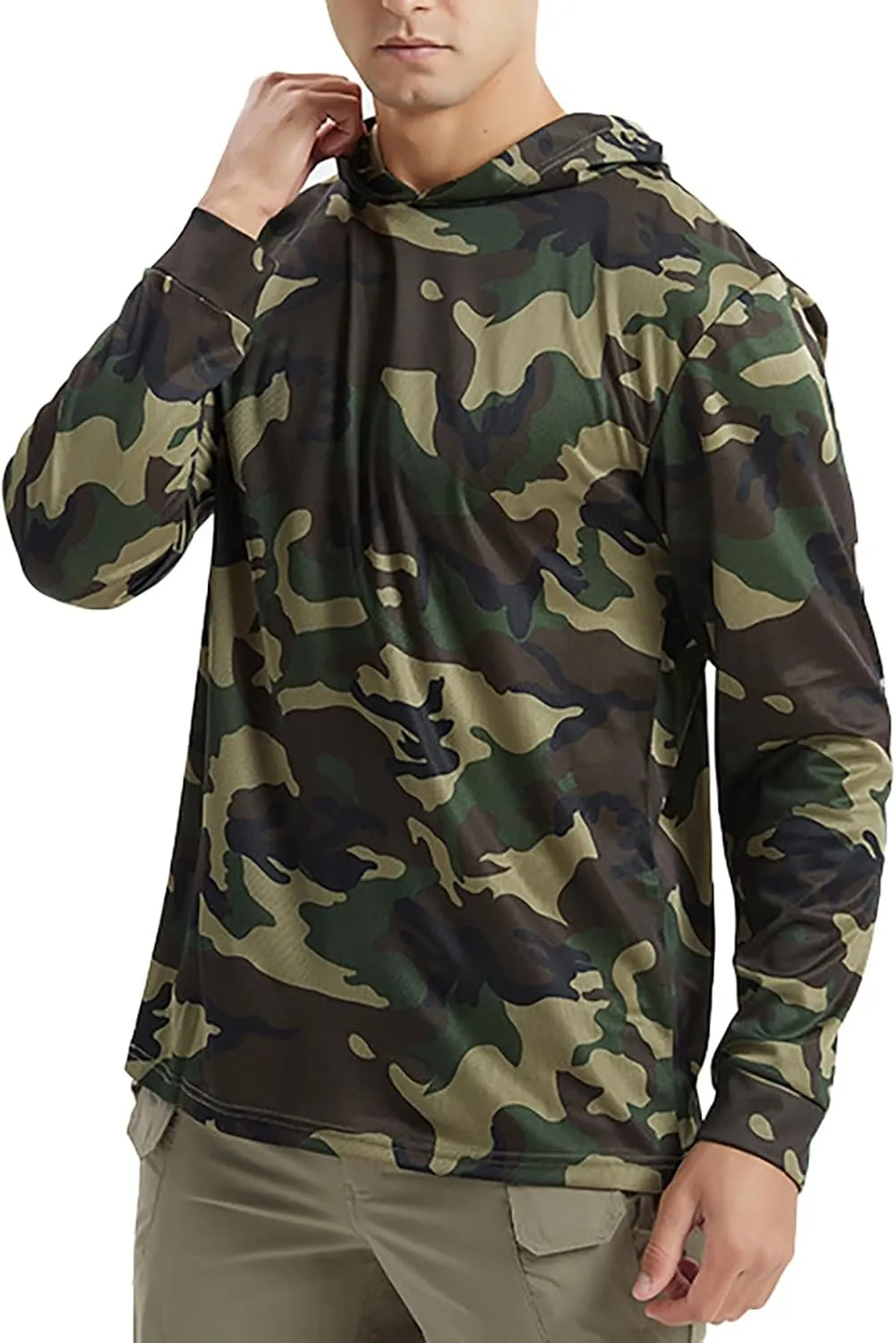 Fishing Shirts for Men UPF 50  Swimming Rash Guard Long Sleeve UV Sun Protection Camo Hoodie Quick Dry Sun Shirts