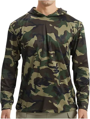 Fishing Shirts for Men UPF 50  Swimming Rash Guard Long Sleeve UV Sun Protection Camo Hoodie Quick Dry Sun Shirts