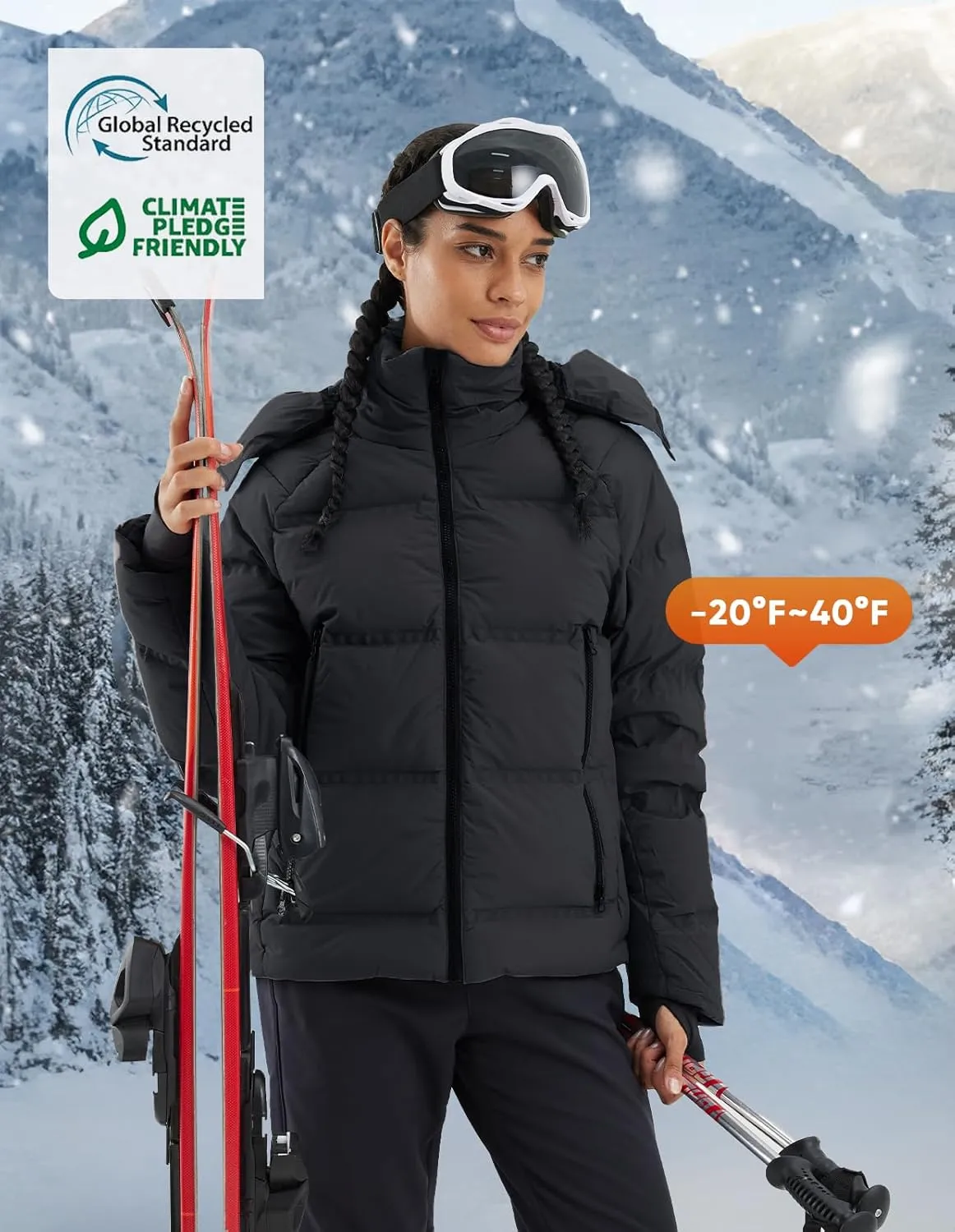fit space Women's Super Warm Thickened Down Jacket - Detachable Hood, Waterproof & Windproof, Winter Snow Coat