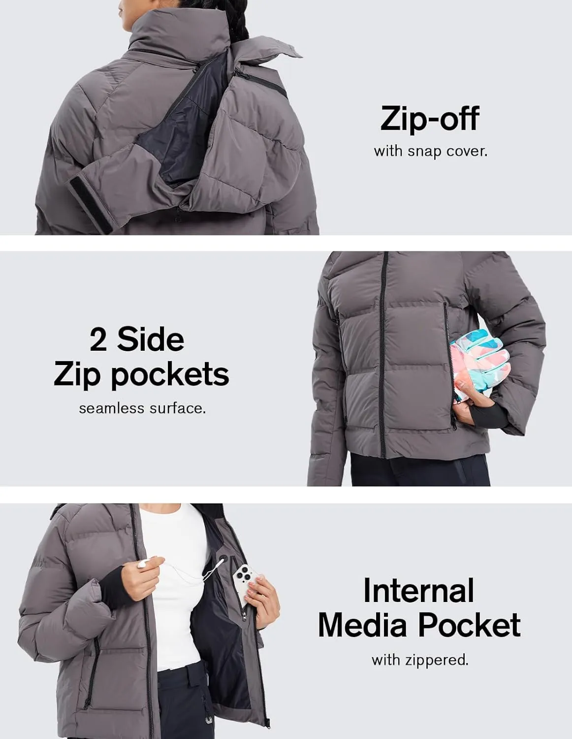 fit space Women's Super Warm Thickened Down Jacket - Detachable Hood, Waterproof & Windproof, Winter Snow Coat