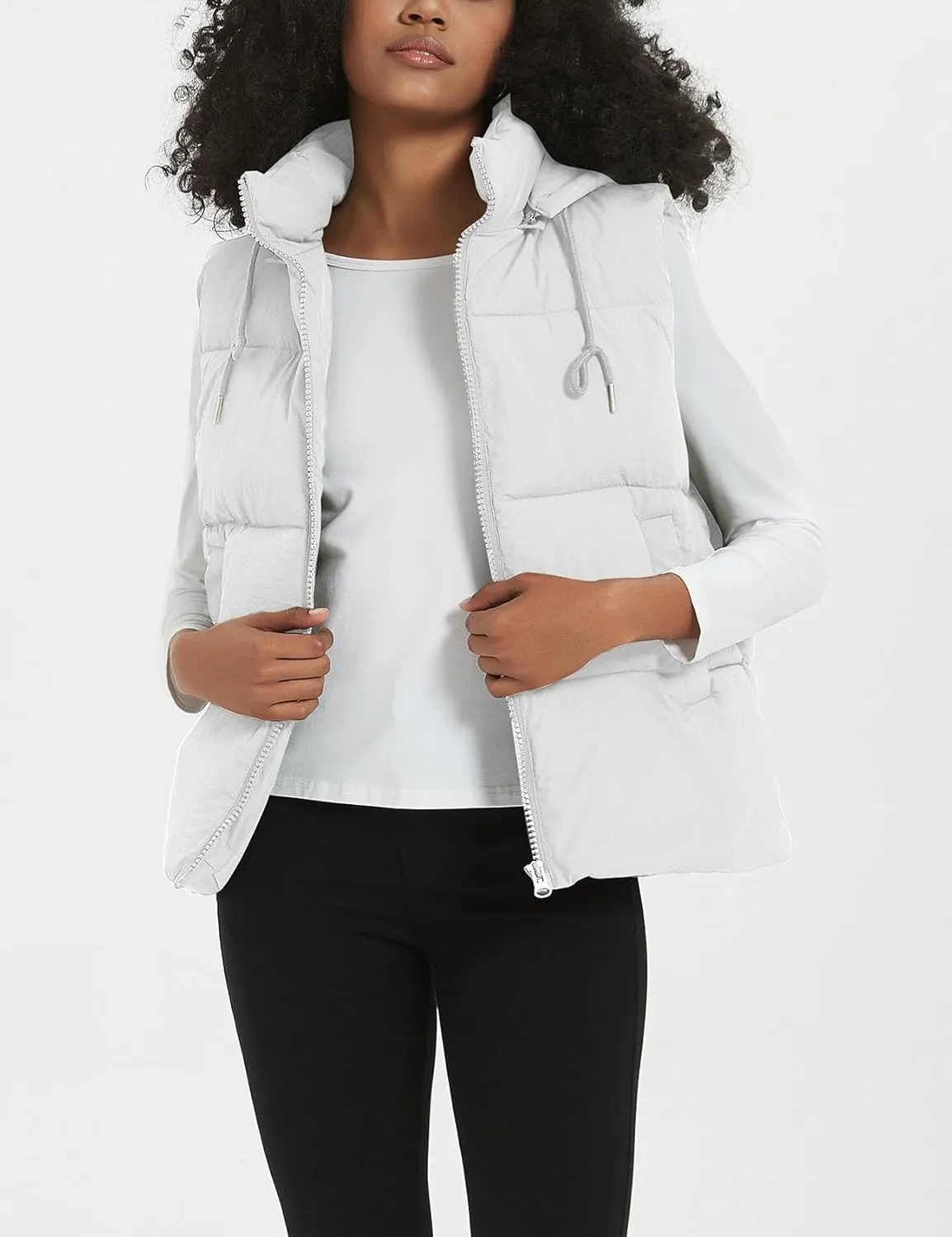 Flygo Puffer Vest Women Zip Up Sleeveless Winter Casual Stand Collar Padded Down Jacket Coat with Pockets