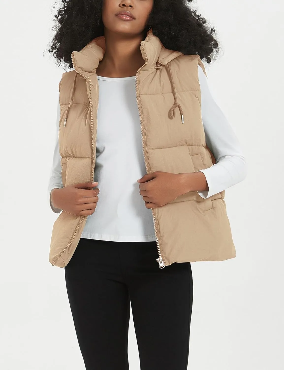 Flygo Puffer Vest Women Zip Up Sleeveless Winter Casual Stand Collar Padded Down Jacket Coat with Pockets