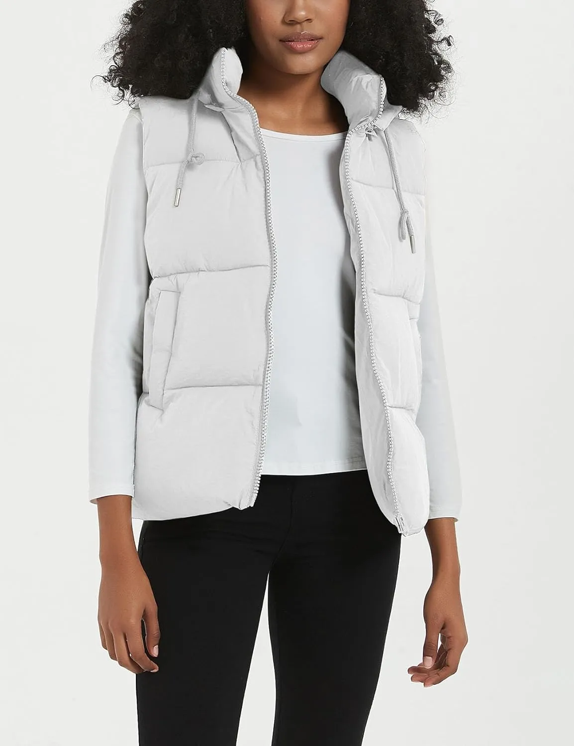 Flygo Puffer Vest Women Zip Up Sleeveless Winter Casual Stand Collar Padded Down Jacket Coat with Pockets