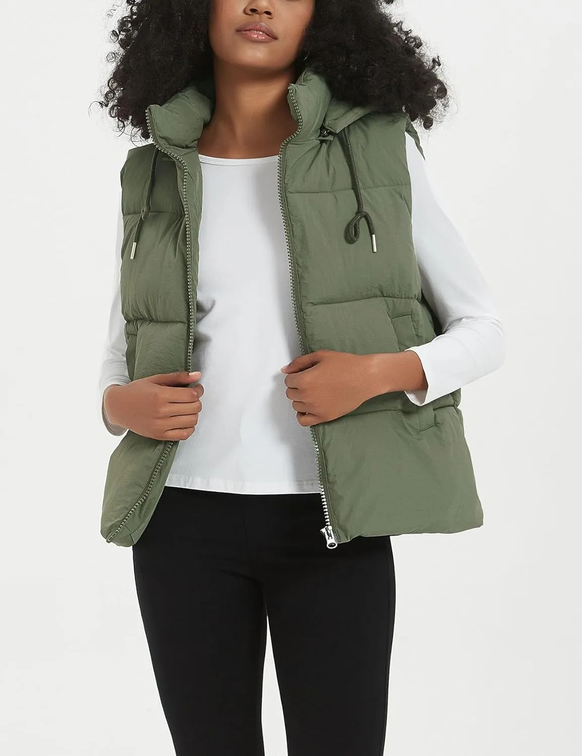 Flygo Puffer Vest Women Zip Up Sleeveless Winter Casual Stand Collar Padded Down Jacket Coat with Pockets