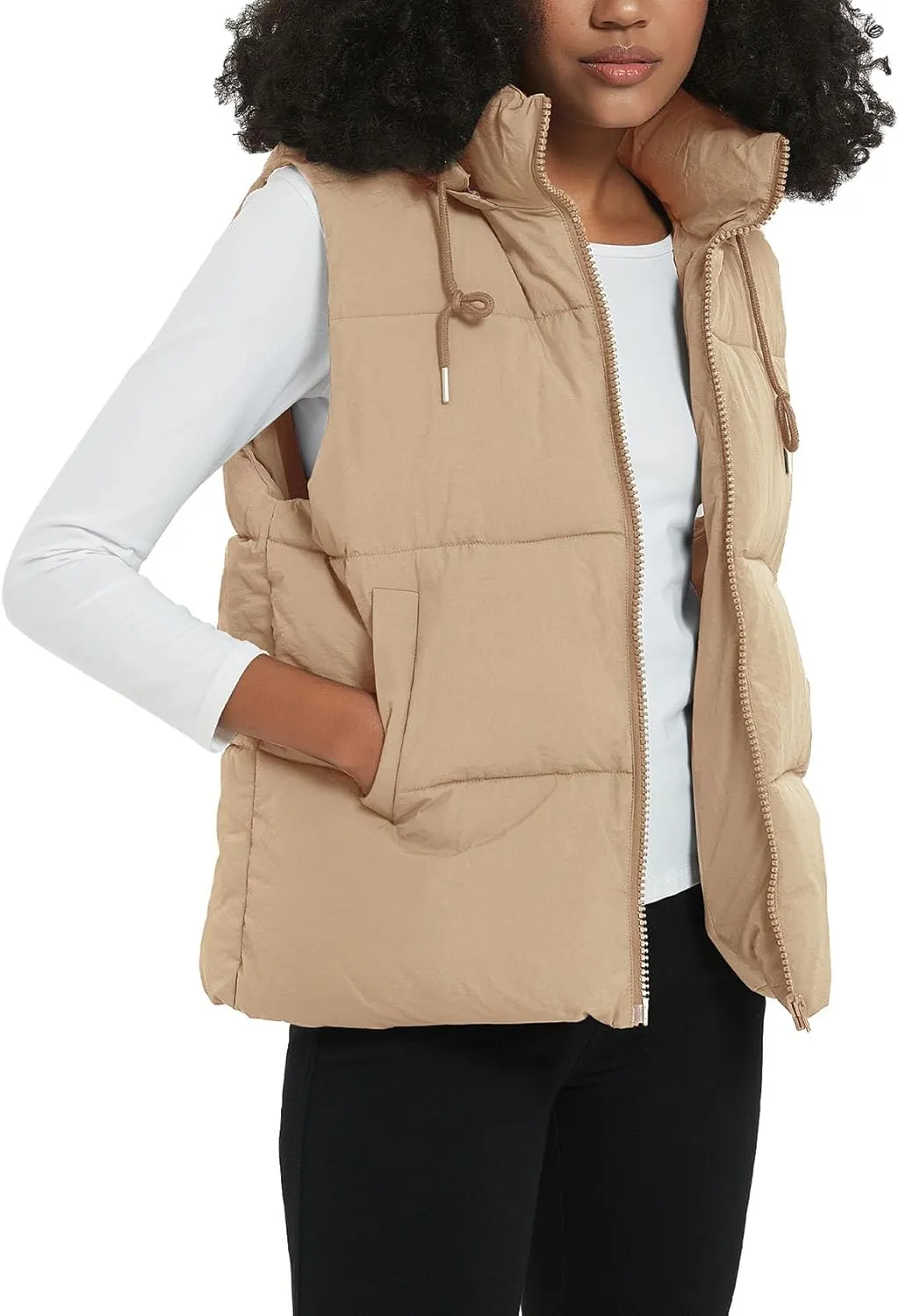 Flygo Puffer Vest Women Zip Up Sleeveless Winter Casual Stand Collar Padded Down Jacket Coat with Pockets
