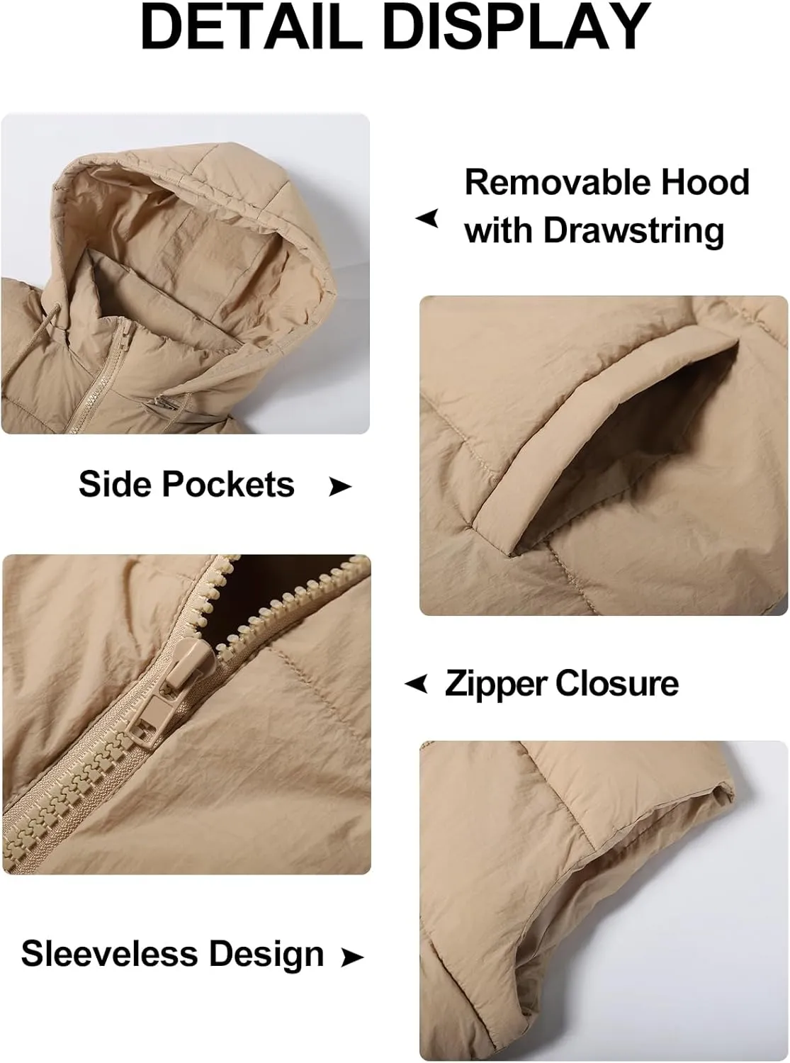 Flygo Puffer Vest Women Zip Up Sleeveless Winter Casual Stand Collar Padded Down Jacket Coat with Pockets