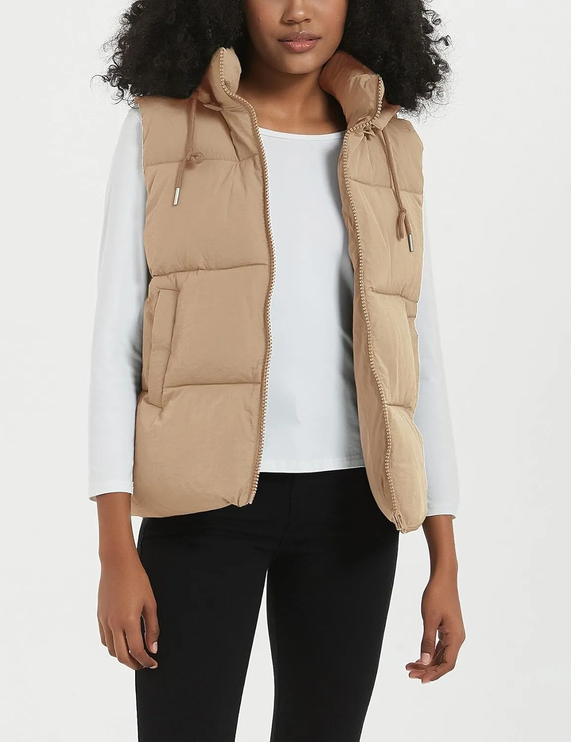 Flygo Puffer Vest Women Zip Up Sleeveless Winter Casual Stand Collar Padded Down Jacket Coat with Pockets