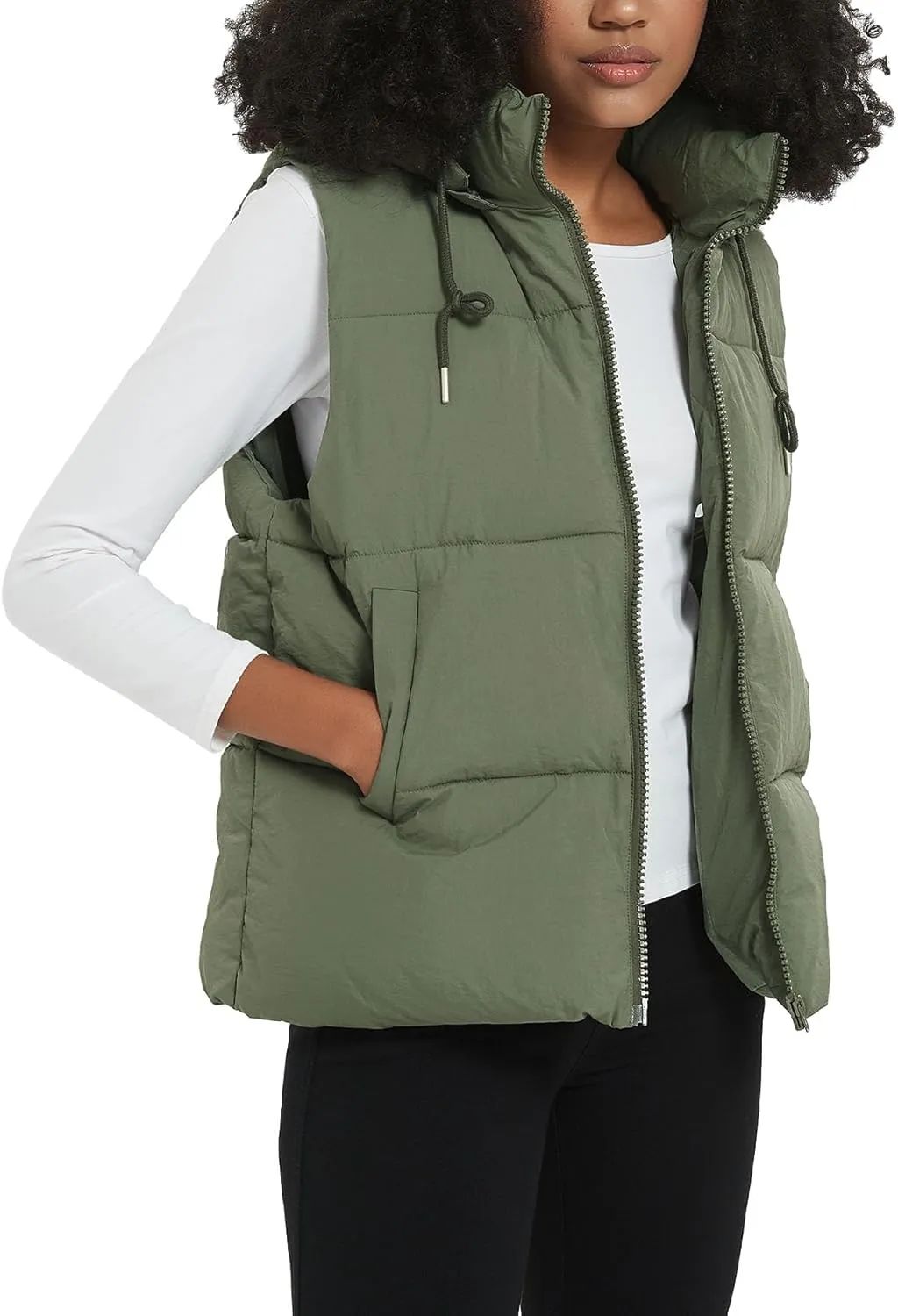 Flygo Puffer Vest Women Zip Up Sleeveless Winter Casual Stand Collar Padded Down Jacket Coat with Pockets
