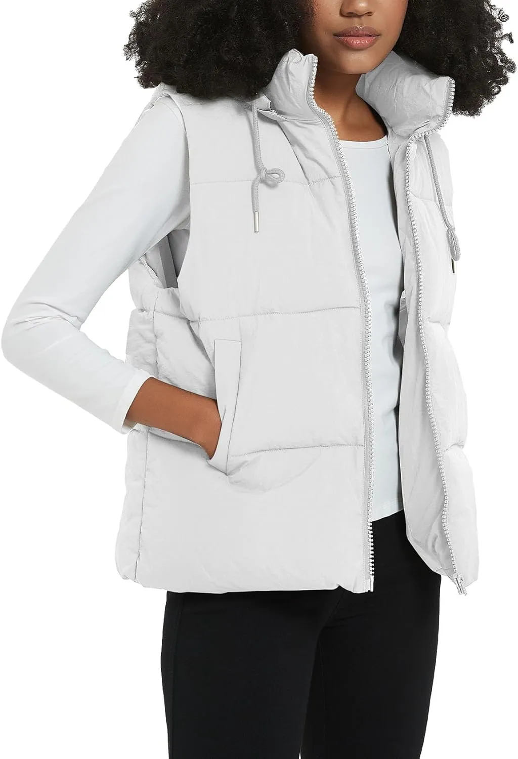 Flygo Puffer Vest Women Zip Up Sleeveless Winter Casual Stand Collar Padded Down Jacket Coat with Pockets