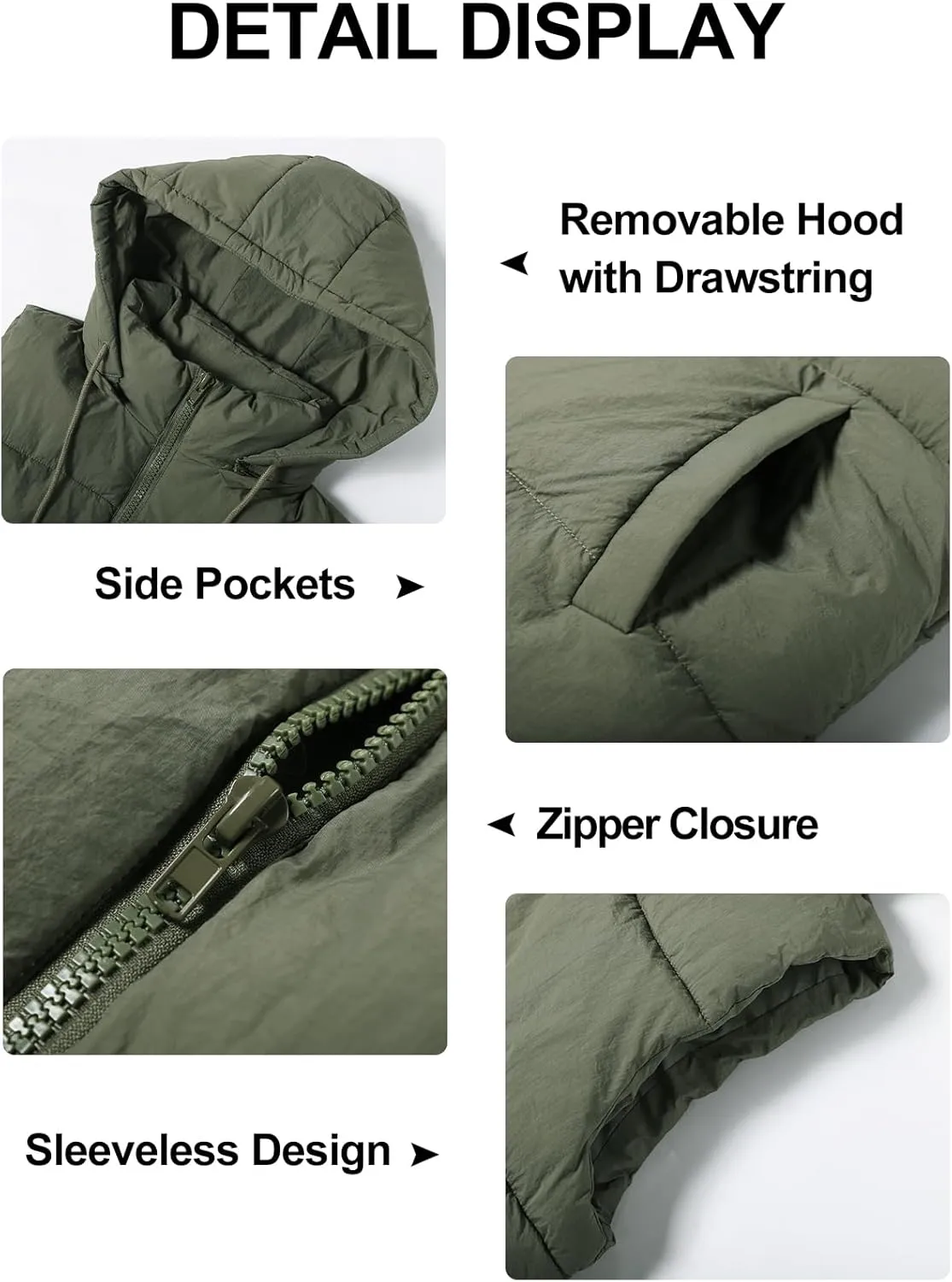 Flygo Puffer Vest Women Zip Up Sleeveless Winter Casual Stand Collar Padded Down Jacket Coat with Pockets