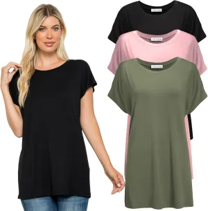 Free to Live 3 Pack Extra Long Tshirts for Women Tunic Tops to Wear with Leggings Short Sleeve Tee Workout T Shirts Loose Fit