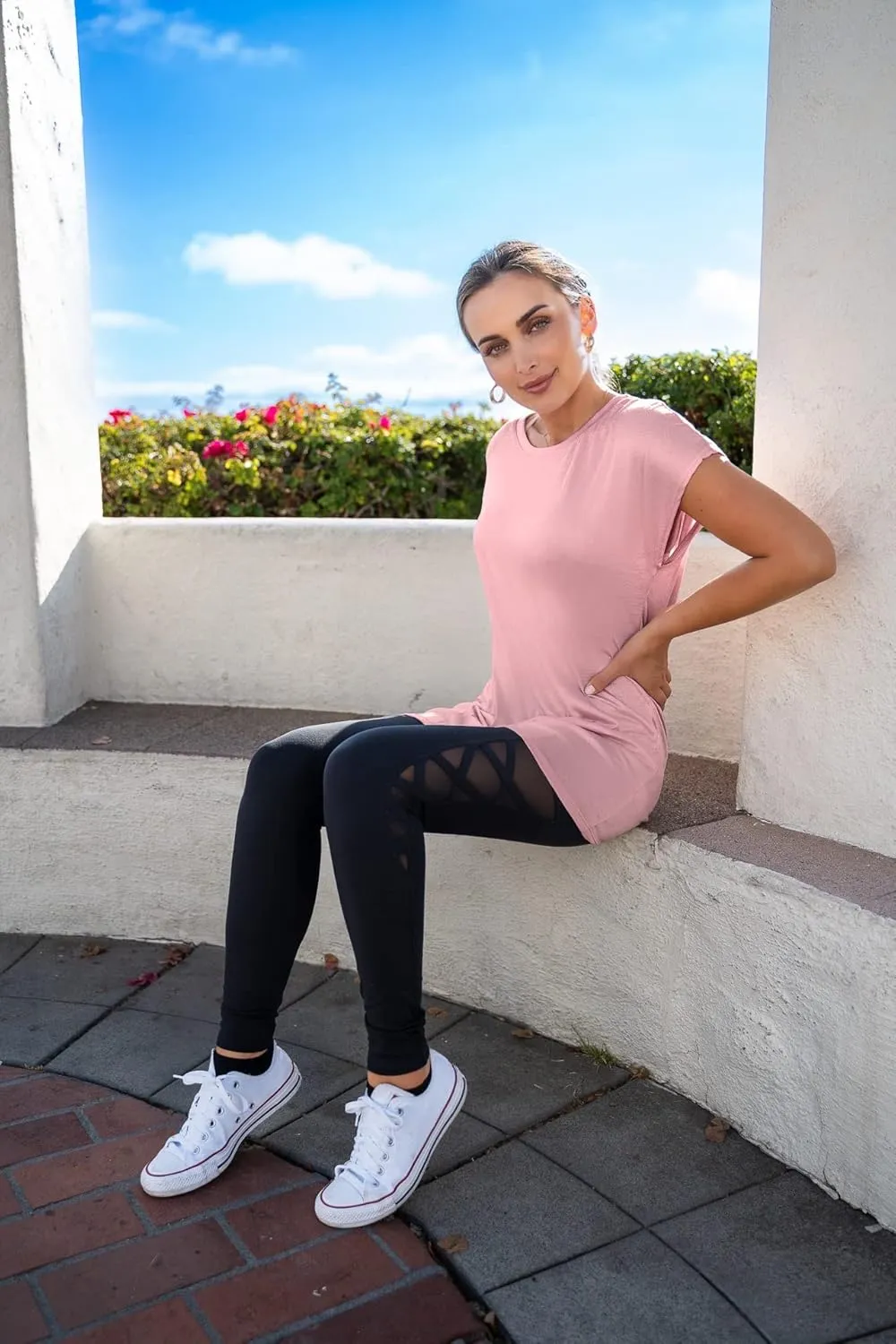 Free to Live 3 Pack Extra Long Tshirts for Women Tunic Tops to Wear with Leggings Short Sleeve Tee Workout T Shirts Loose Fit